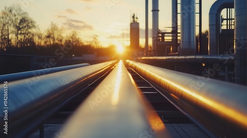 industrial pipelines weaving through a landscape for transporting gas and methane, highlighting engineering precision and infrastructural scale photo