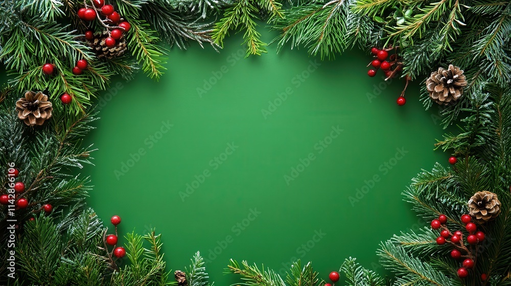 festive green background adorned with christmas branches and decorations, providing ample copy space for seasonal messages or promotions