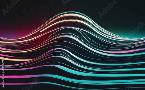 Colorful abstract wave lines running horizontally on dark background digital world ai generated image