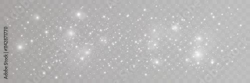 Sparkling white light particles on transparent background, glowing stars and dust effect, festive glitter overlay, magical illumination, digital abstract decoration.