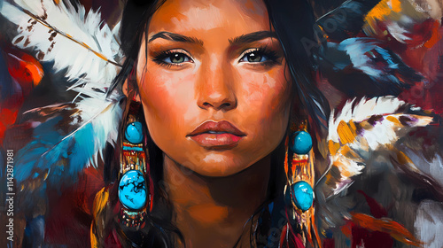Oil painting of a Native-American woman