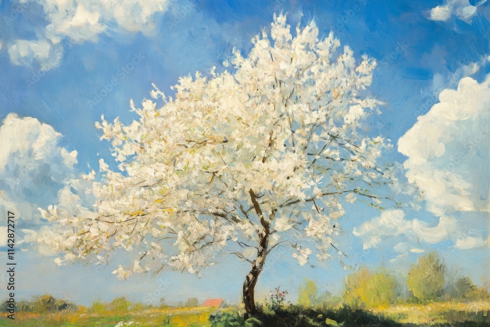 Blossoming Cherry Tree Under Spring Sky Blossoming Cherry Tree Under Spring Sky