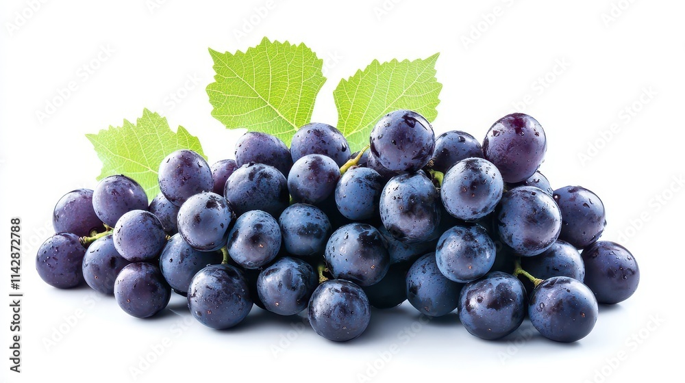 juicy purple grapes rest against a pristine white background, highlighting their plump texture and vibrant color, inviting a sense of freshness and indulgence juicy purple grapes rest against a pristine white background, highlighting their plump texture and vibrant color, inviting a sense of freshness and indulgence