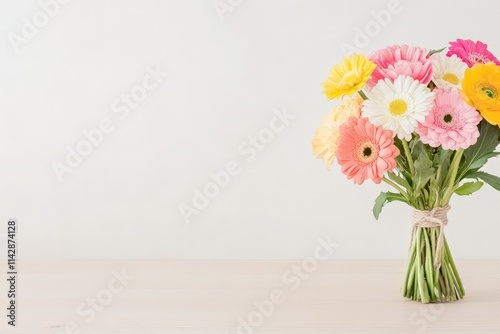 Wallpaper Mural Bright and colorful gerbera daisies in a glass vase tied with twine, creating a cheerful and fresh arrangement. Torontodigital.ca