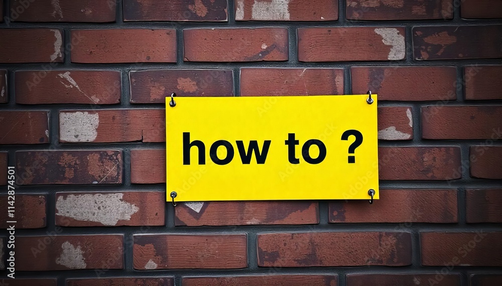 Warning sign posted on a brick wall. The sign is bright yellow with bold black text that reads how to Warning sign posted on a brick wall. The sign is bright yellow with bold black text that reads how to