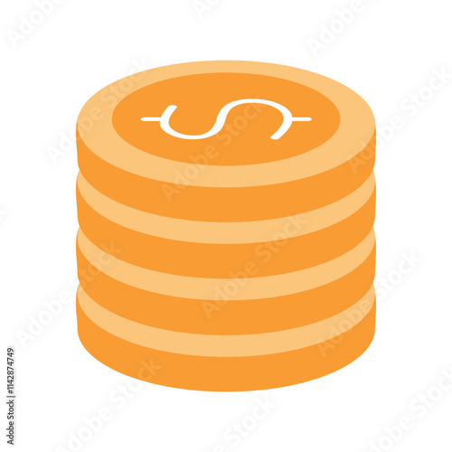 A neat stack of orange coins arranged in vertical piles, showcasing wealth and financial stability.