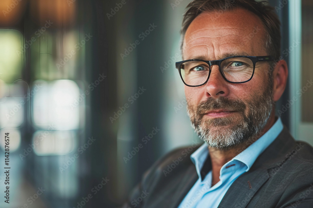 Fototapeta premium Confident professional banker in a suit standing outdoors in a business environment - Generative AI