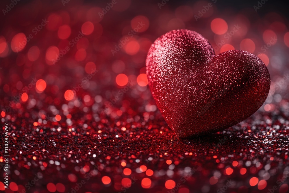 A red heart symbol on a bright red glittery background, perfect for Valentine's Day or romantic occasions A red heart symbol on a bright red glittery background, perfect for Valentine's Day or romantic occasions