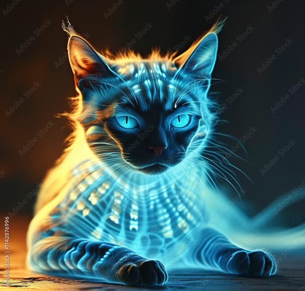 A Mystical, Neon-Colored Cat with Intriguing Glow A Mystical, Neon-Colored Cat with Intriguing Glow