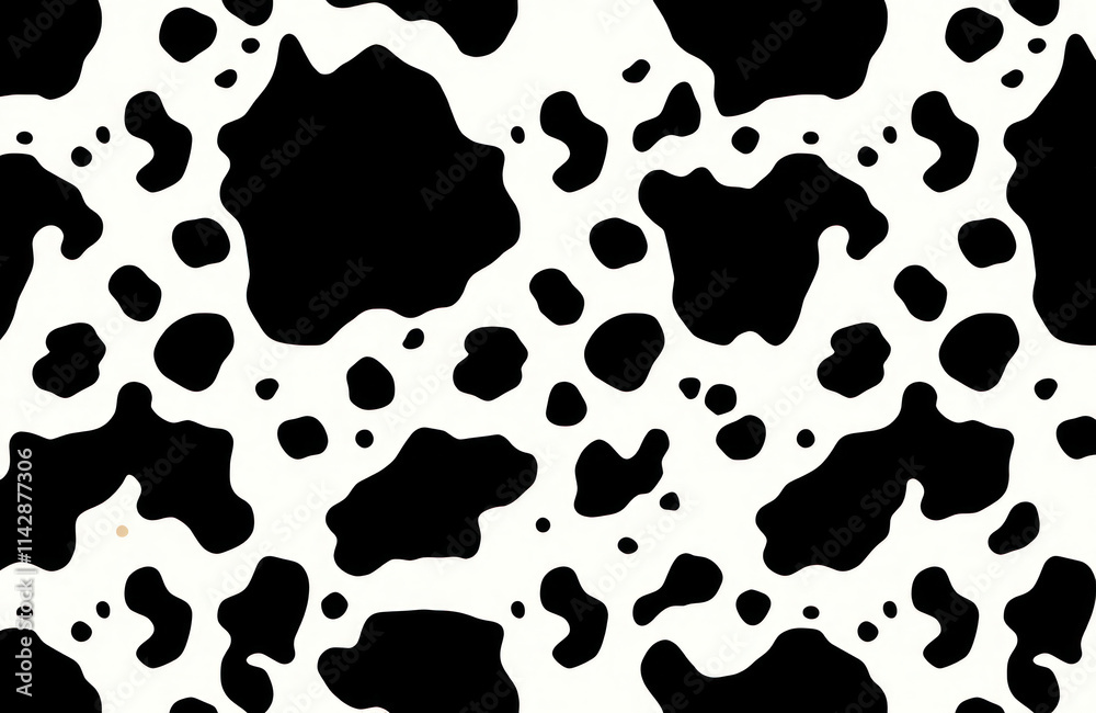 Fototapeta premium Black, white cow print pattern. Simple, modern design. Great for fashion textile wallpaper home decor. Classic, natural aesthetic. Looks like animal skin. Simple spots. Good for various design
