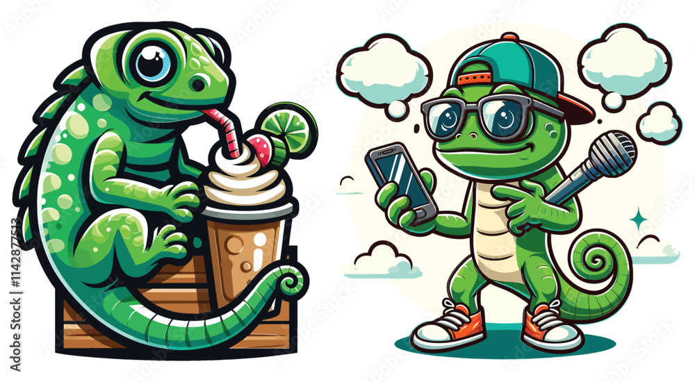 Obraz premium Cool Lizard Characters Enjoying Different Activities