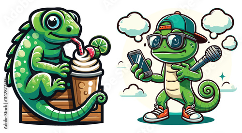 Cool Lizard Characters Enjoying Different Activities