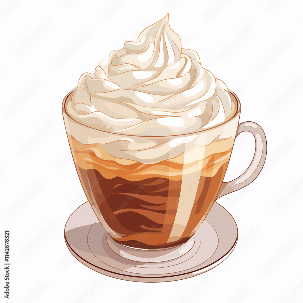 Coffee Beverage with Whipped Cream Icon: Modern flat design concept for cafe menu, coffee shop logo, barista course advertisement