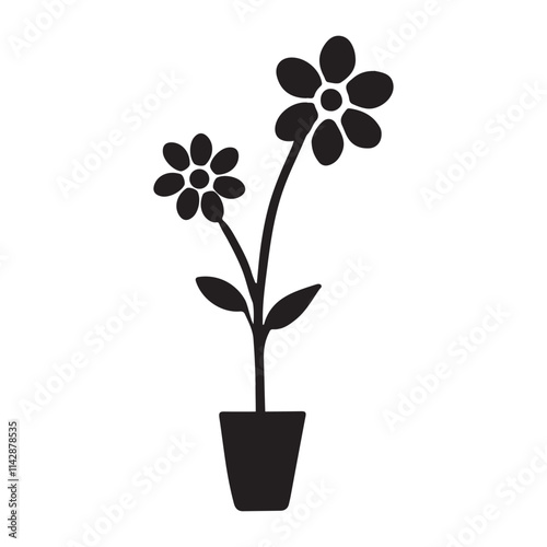 Silhouette Illustration of a Potted Flower