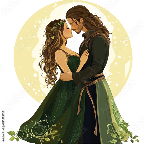 Couple with Fantasy Style Vector Illustration | Dreamy and Enchanting Fashion Artwork  
