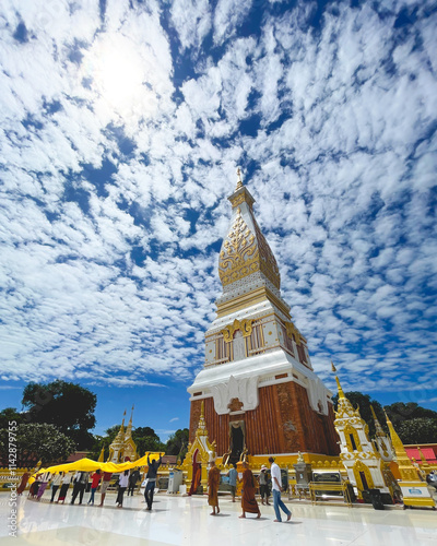 Nakhon Phanom Province in THAILAND. Wat Phra That Phanom. Location Along the Mekong River. Peaceful and Believe in Buddhism. Blue Sky Colorful. photo