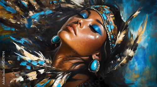 Oil painting of a Native-American woman