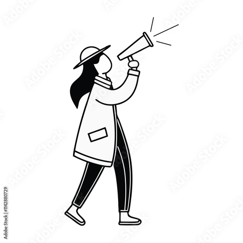 person with a megaphone making announcement ,  Cartoon People Vector Illustration