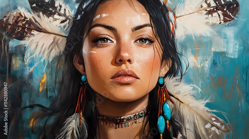 Oil painting of a Native-American woman