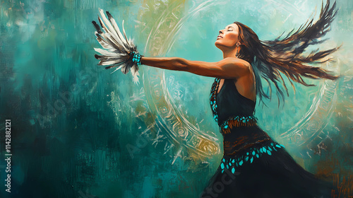 Oil painting of a Native-American woman