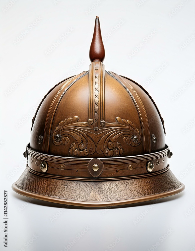 Naklejka premium Medieval Helmet Isolated on White Surface