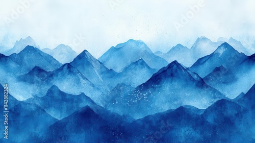 majestic blue mountains painted with watercolor strokes, evoking a sense of tranquility and luxury, perfect for a wallpaper design that brings the beauty of nature indoors photo