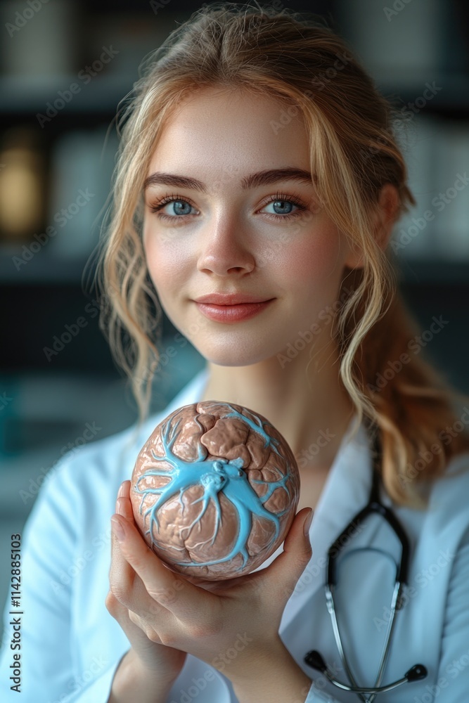 A scientist holds a donut while working in her laboratory setting A scientist holds a donut while working in her laboratory setting