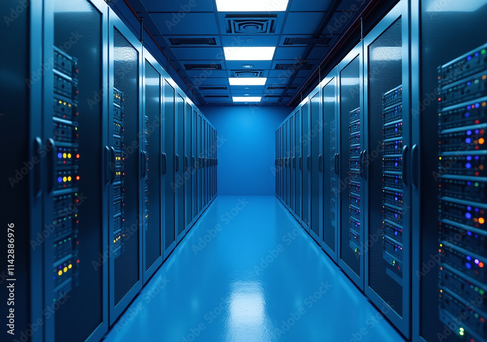 Fototapeta premium servers located blue room adequate lighting computer hardware storage