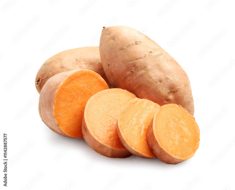 Fresh raw sweet potatoes isolated on white Fresh raw sweet potatoes isolated on white