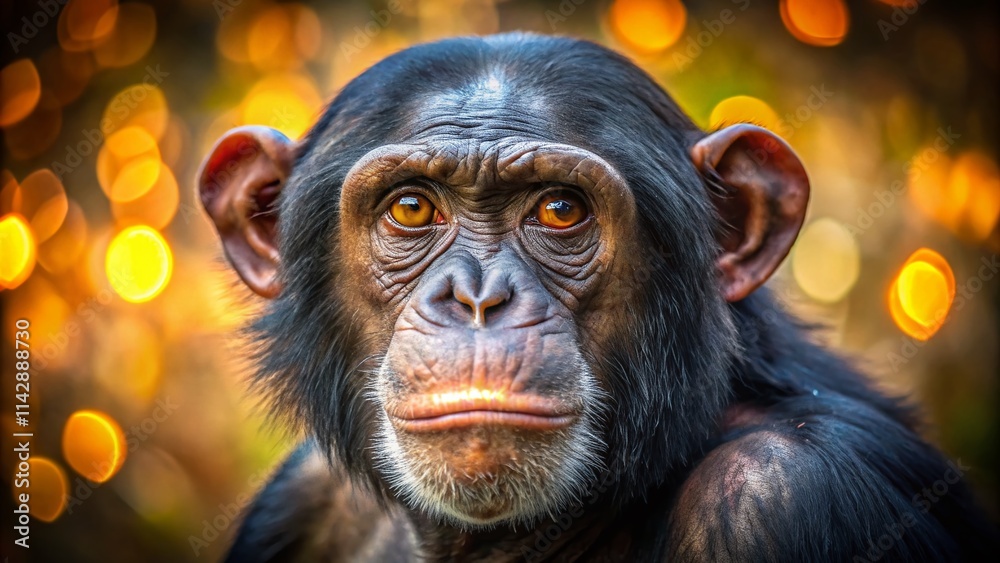 Sad Chimpanzee Bokeh Photo: Monkey Ape Pan Troglodytes Stock Image Sad Chimpanzee Bokeh Photo: Monkey Ape Pan Troglodytes Stock Image