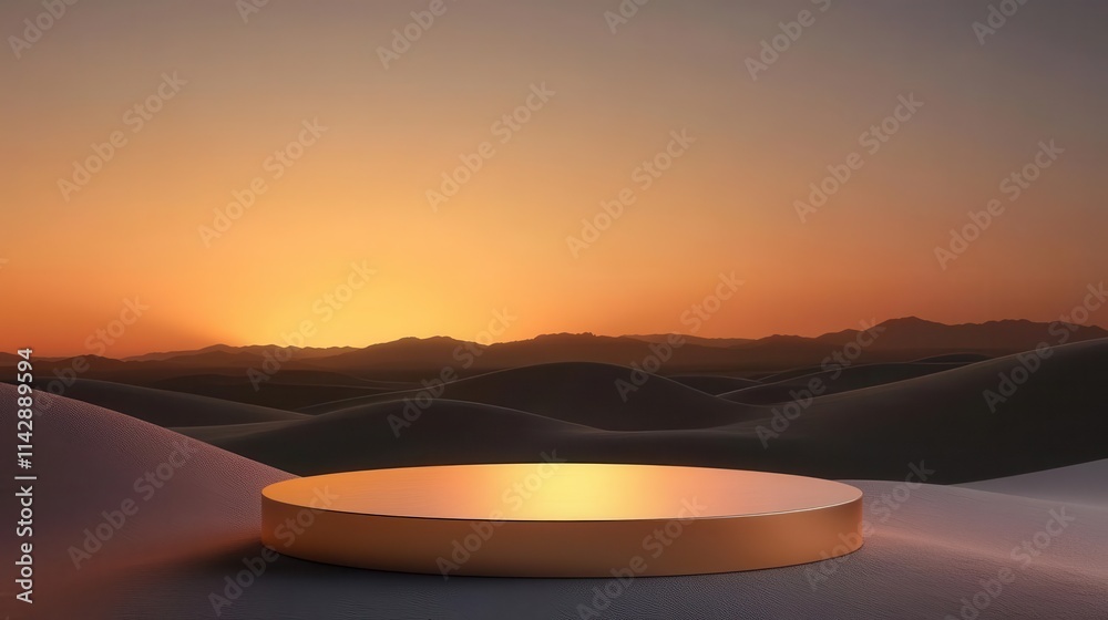 minimal podium set in a dark desert with a gradient sky, ideal for product presentation, sleek and modern design offers ample copy space minimal podium set in a dark desert with a gradient sky, ideal for product presentation, sleek and modern design offers ample copy space