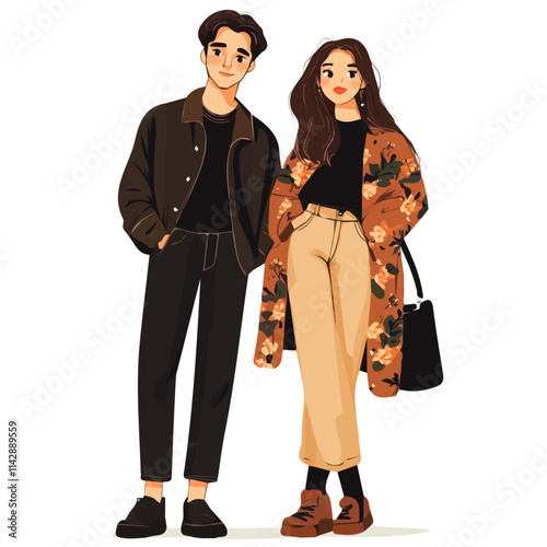 Cute Couple with High Fashion Style Vector Illustration | Elegant and Luxurious Fashion Artwork for Logos & Digital Designs  

