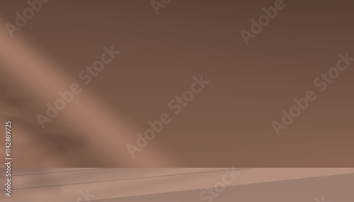 Brown Background,Mocha Mousse color of wall studio with light,shadow from window reflection on empty podium display for Product present in Winter,Spring 2025,Brown Kitchen interior room with sunlight