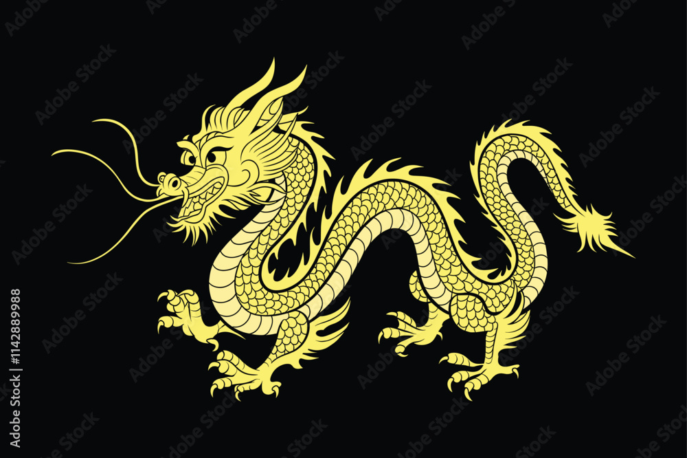 Obraz premium Intricate Chinese Dragon Line Art for Coloring Pages and Design Projects