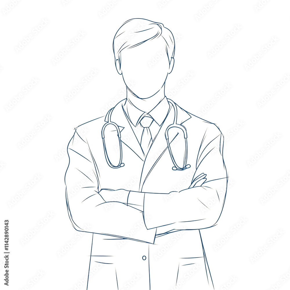 Sketch illustration of a doctor with arms crossed. Sketch illustration of a doctor with arms crossed.