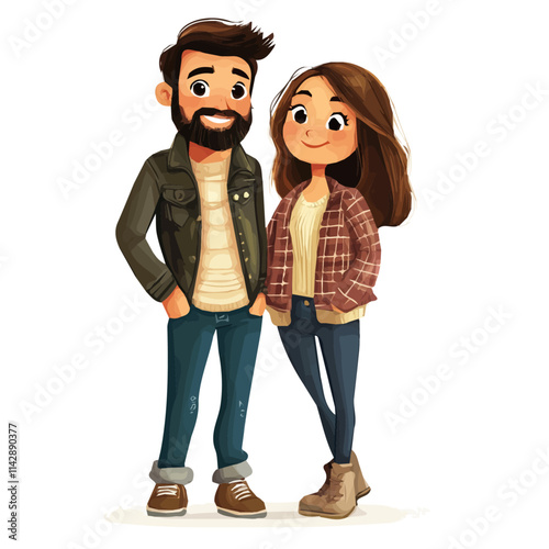 Couple with Indie Style Vector Illustration | Artistic and Free-Spirited Fashion Artwork for Logos & Digital Designs  
