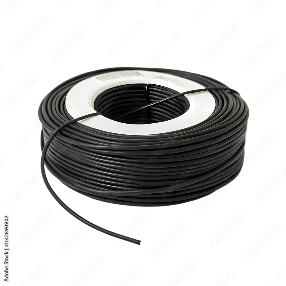 Close-up of a coiled black electrical cable on a black background. Close-up of a coiled black electrical cable on a black background.