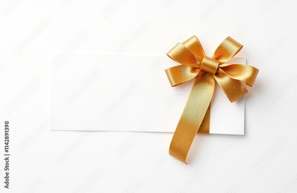 Minimalist voucher with golden bow. Elegant design for gift. Luxury illustration for birthday or anniversary. Blank voucher template on white background. Suitable for any occasion. Beautiful, simple. Minimalist voucher with golden bow. Elegant design for gift. Luxury illustration for birthday or anniversary. Blank voucher template on white background. Suitable for any occasion. Beautiful, simple.
