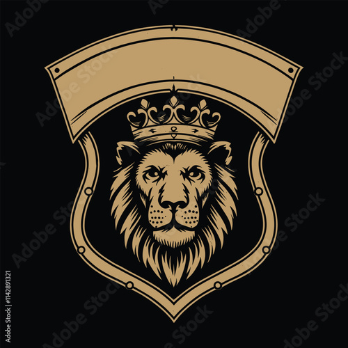 Royal Lion Crest with Crown and Shield - Elegant Heraldic Design photo