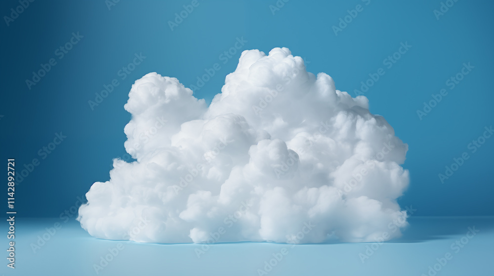 Large white cloud is sitting on a blue background. A white fluffy cloud hangs against a light blue wall in the room. Large white cloud is sitting on a blue background. A white fluffy cloud hangs against a light blue wall in the room.