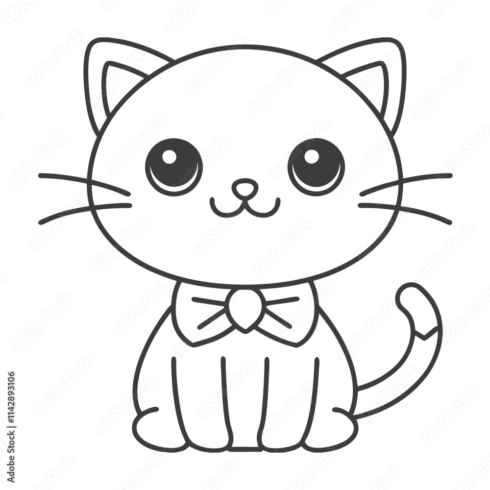 Adorable Bow Cat Outline Illustration. Adorable Bow Cat Outline Illustration.