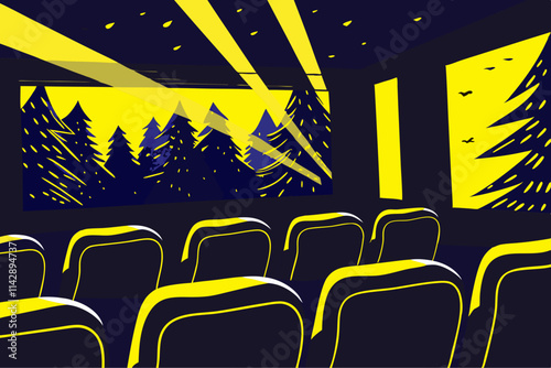 Modern Cinema Theater Interior with Vibrant Yellow Accents