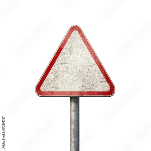 Blank grunge road sign symbolizing caution, warning or danger isolated on a white or transparent background