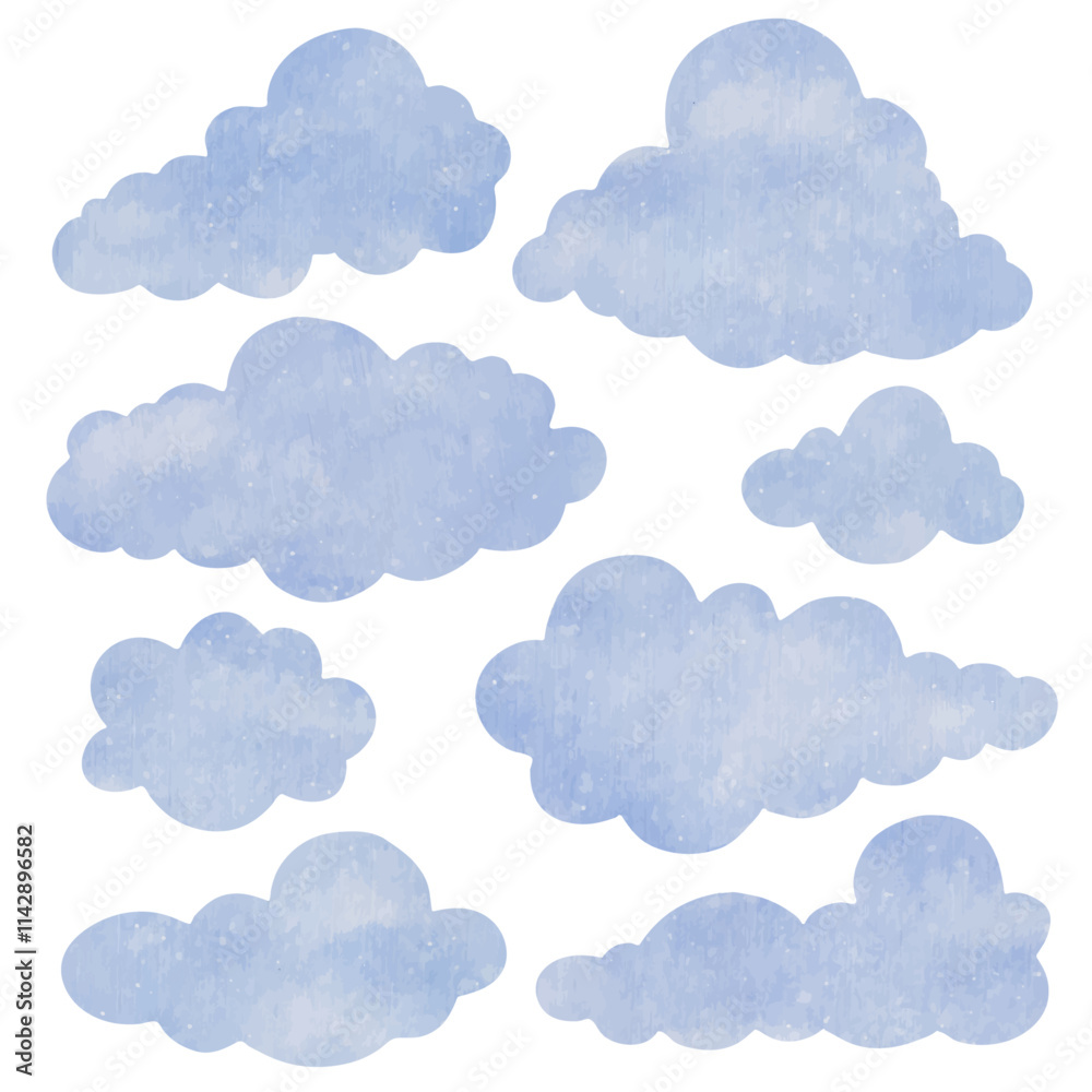 Set of different blue clouds. Vector graphics. Set of different blue clouds. Vector graphics.