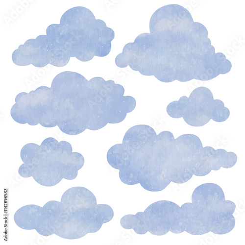 Set of different blue clouds. Vector graphics.