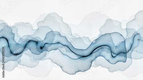 Abstract blue and gray watercolor waves with organic flowing pattern