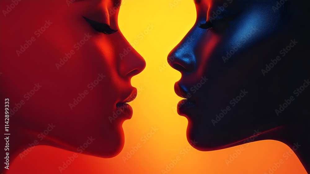 Two women with red and blue faces Two women with red and blue faces