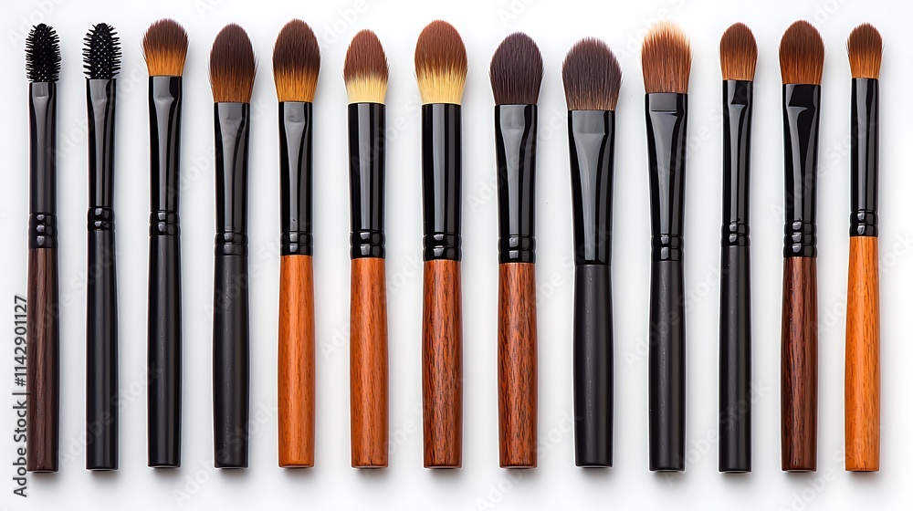 Collection of Professional Makeup Brushes on White Background