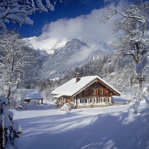 Snowy Austrian hunting lodge in Flachauwinkl photo