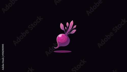Geometric drawing of beetroot on a black background, modern emblem, graphic design